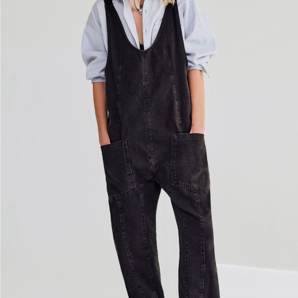 We The Free Charcoal Denim Overalls